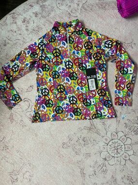 NWT IBKUL Youth Multi-Color Peace Sign Quarter Zip
